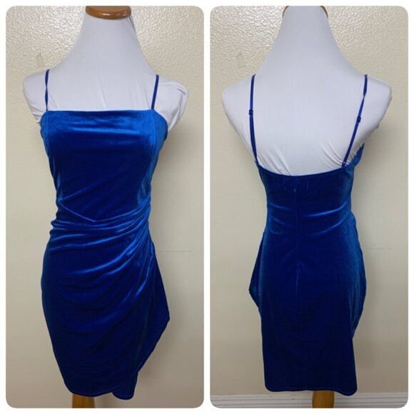 Emerald Sundae Small Womens Junior Velvet Mini Bodycon Dress Blue - Picture 2 of 9